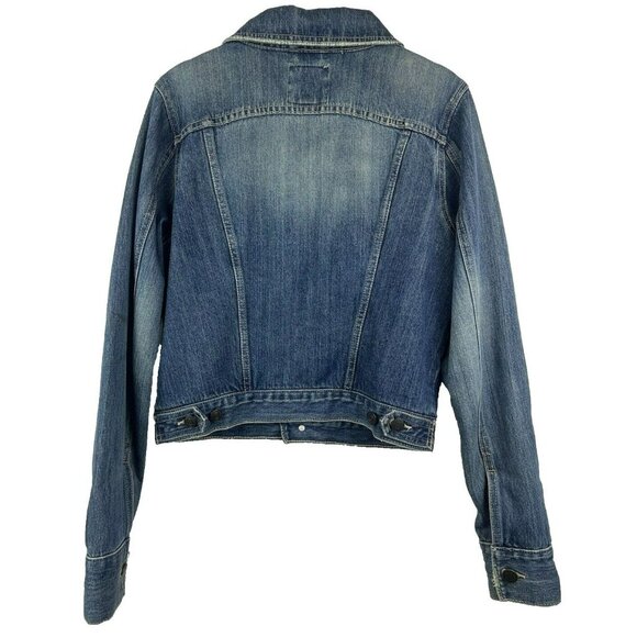 Aeropostale Jacket Women's Medium Blue Distressed Denim Button Coat Flap Pocket - Picture 5 of 6